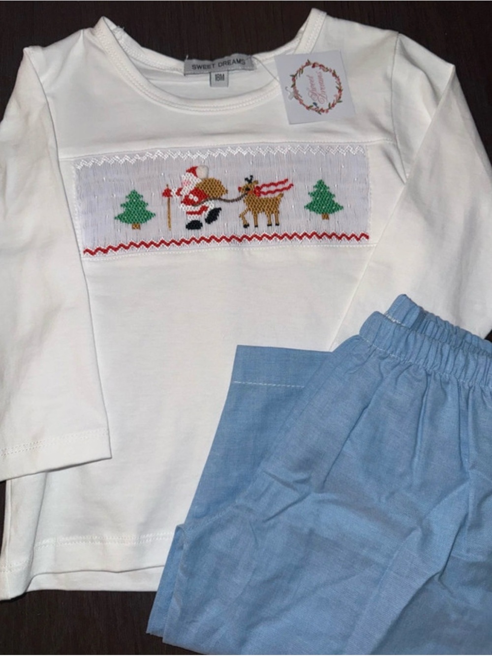 Sweet Dreams White & Light Blue Kids Set with Santa Smock